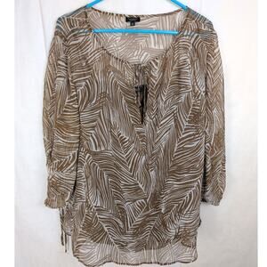 Talbots Petites silk sheer top Size 2X Tropical Brown Beachy Resort Vacation